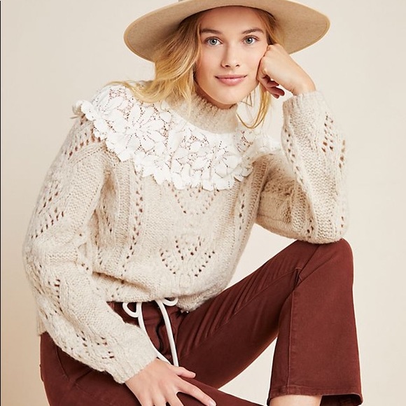 Anthropologie Sweaters - Anthropologie Suzanne Pointelle Lace Wool/Alpaca/Acrylic Sweater